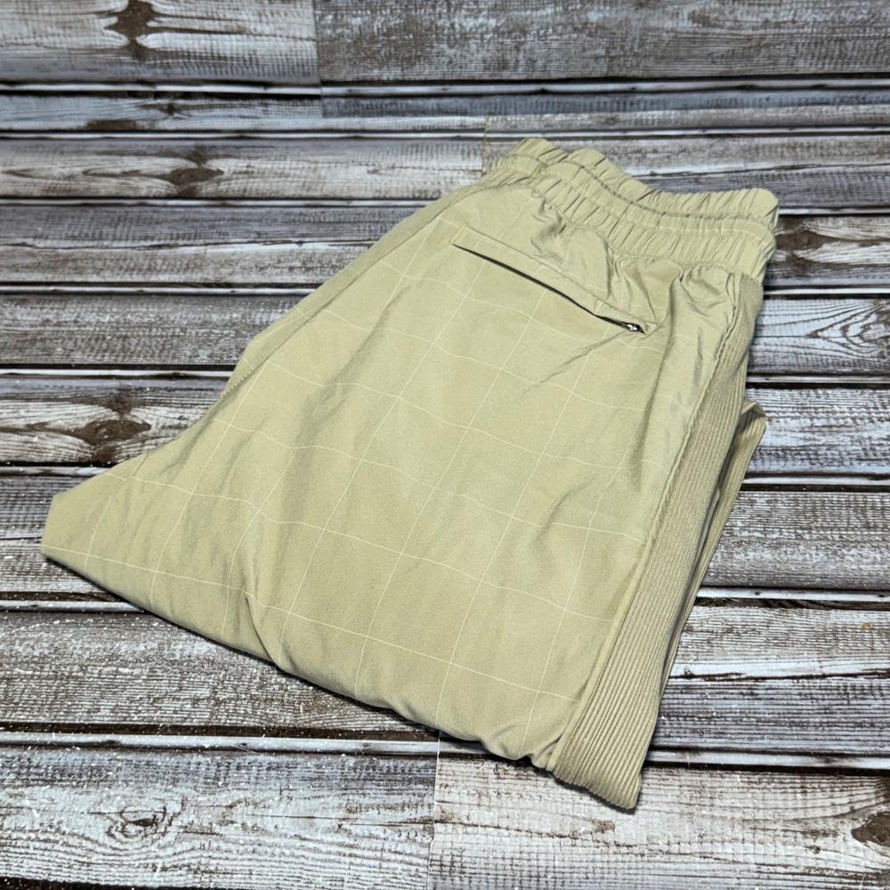 Athleta Brooklyn Textured Jogger Womens 0 Tan Grid Print High Rise Ribbed Trim